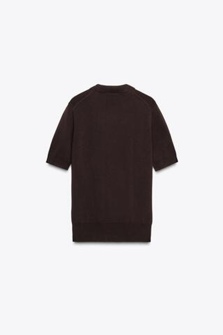ZARA ТРИКОТАЖНЫЙ ТОП ПОЛО С КОРОТКИМИ РУКАВАМИ, ШОКОЛАДНЫЙ