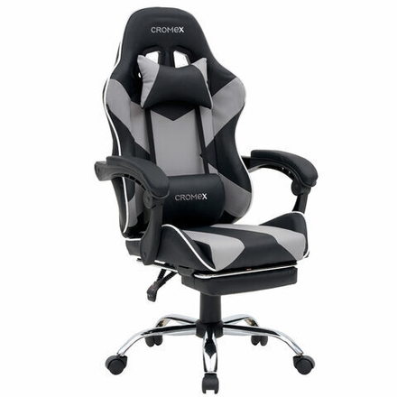 Кресло компьютерное CROMEX (КРОМЕКС) "Wave GM-145", вибромассаж, подножка, подушки, экокожа, черное/серое, 532956