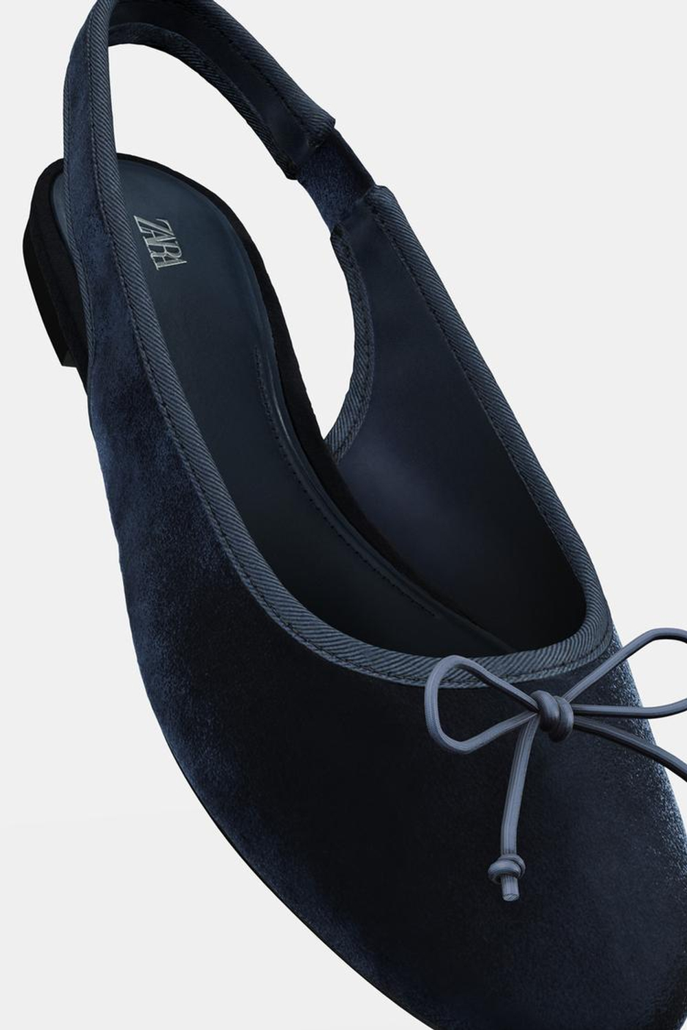 ZARA БАРХАТНЫЕ БАЛЕТКИ БЕЗ ЗАДНИКА, СИНИЙ