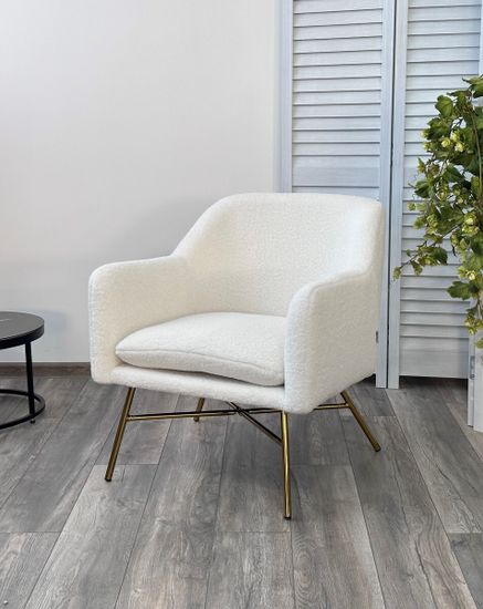 Кресло SHEEP NINI-01 Белый, teddy / золотой каркас