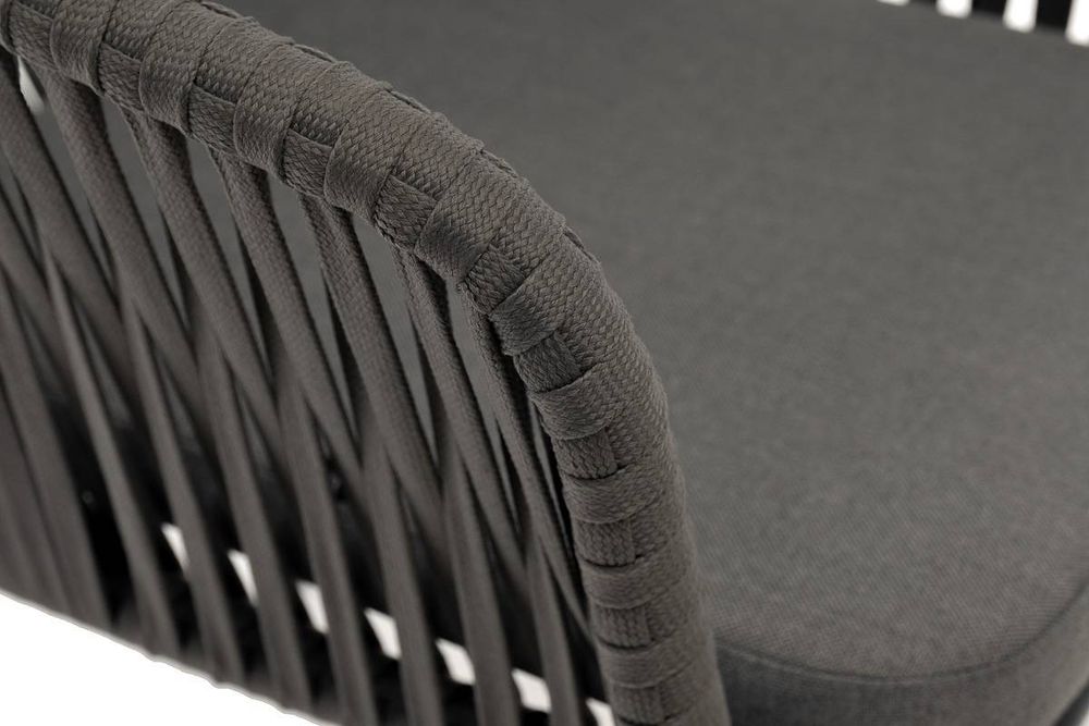 "Бордо" стул плетеный из роупа, каркас алюминий темно-серый (RAL7024) муар, роуп серый 15мм, ткань серая 017