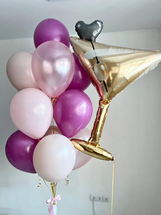 Воздушные шары Бокал Мартини/Коктейль розовый/пыльная роза/орхидея №4134