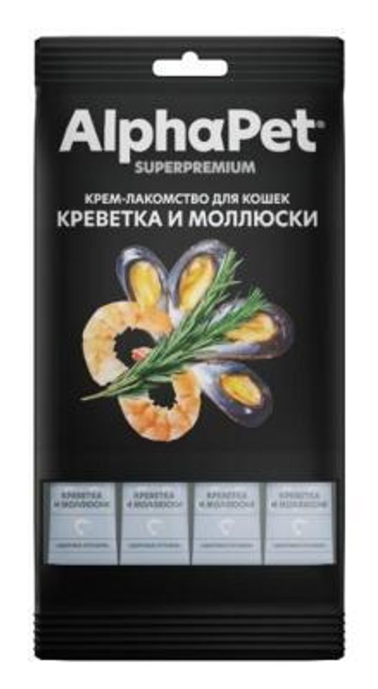 AlphaPet Superpremium 0,048кг крем-лакомство креветка моллюски для кошек