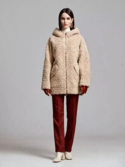 Шуба женская чебурашка тедди экомех, бежевая, SilverFox