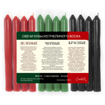 Свечи восковые черная, красные. зеленые, 12 штук , 18х2 см