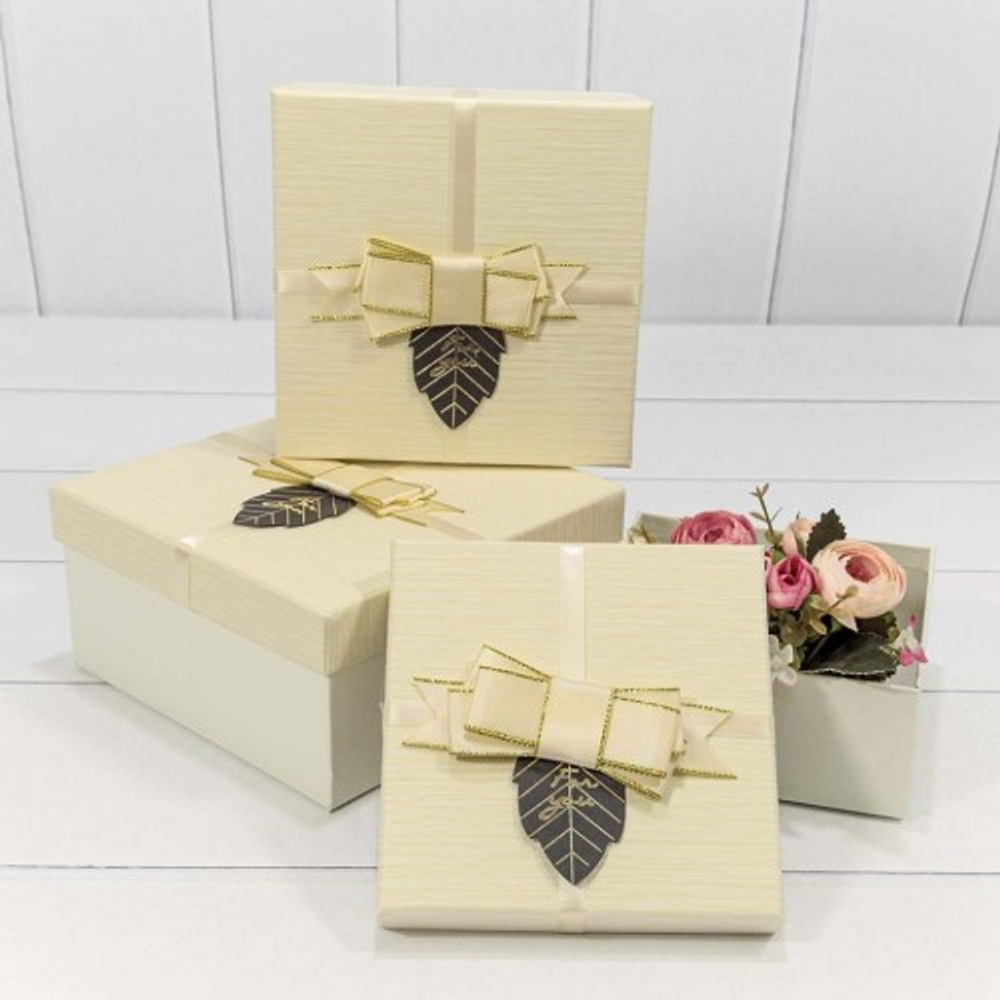 Коробка 19х19х9.5 см Набор 3 шт "For You" с бантом (Бежевый)