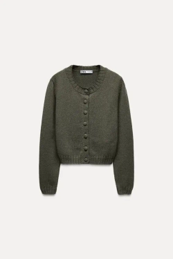 ZARA ОДНОТОННЫЙ КАРДИГАН, ХАКИ