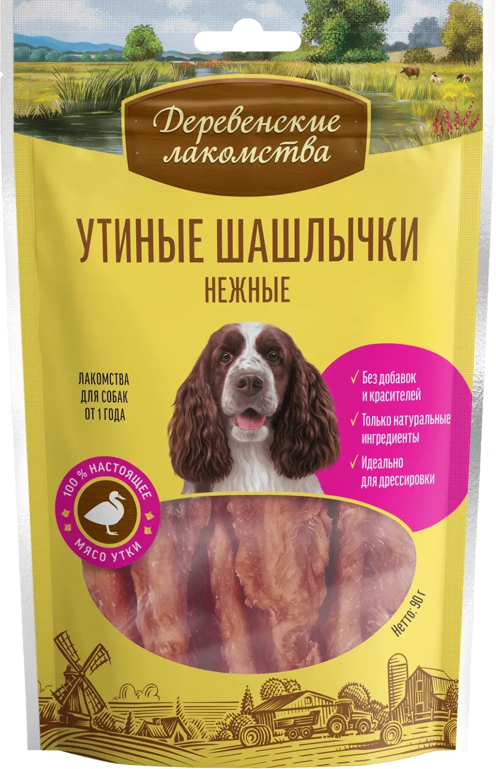 ДЕРЕВЕНСКИЕ ЛАКОМСТВА Утиные шашлычки нежные для собак, 90 г