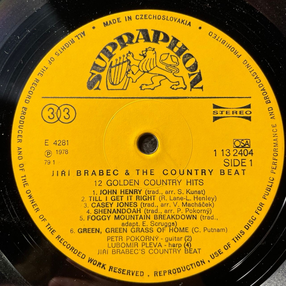 Винтажная виниловая пластинка LP Jiri Brabec and The Country Beat Иржи Брабец, 12 Golden Country Hits (Чехословакия 1978)
