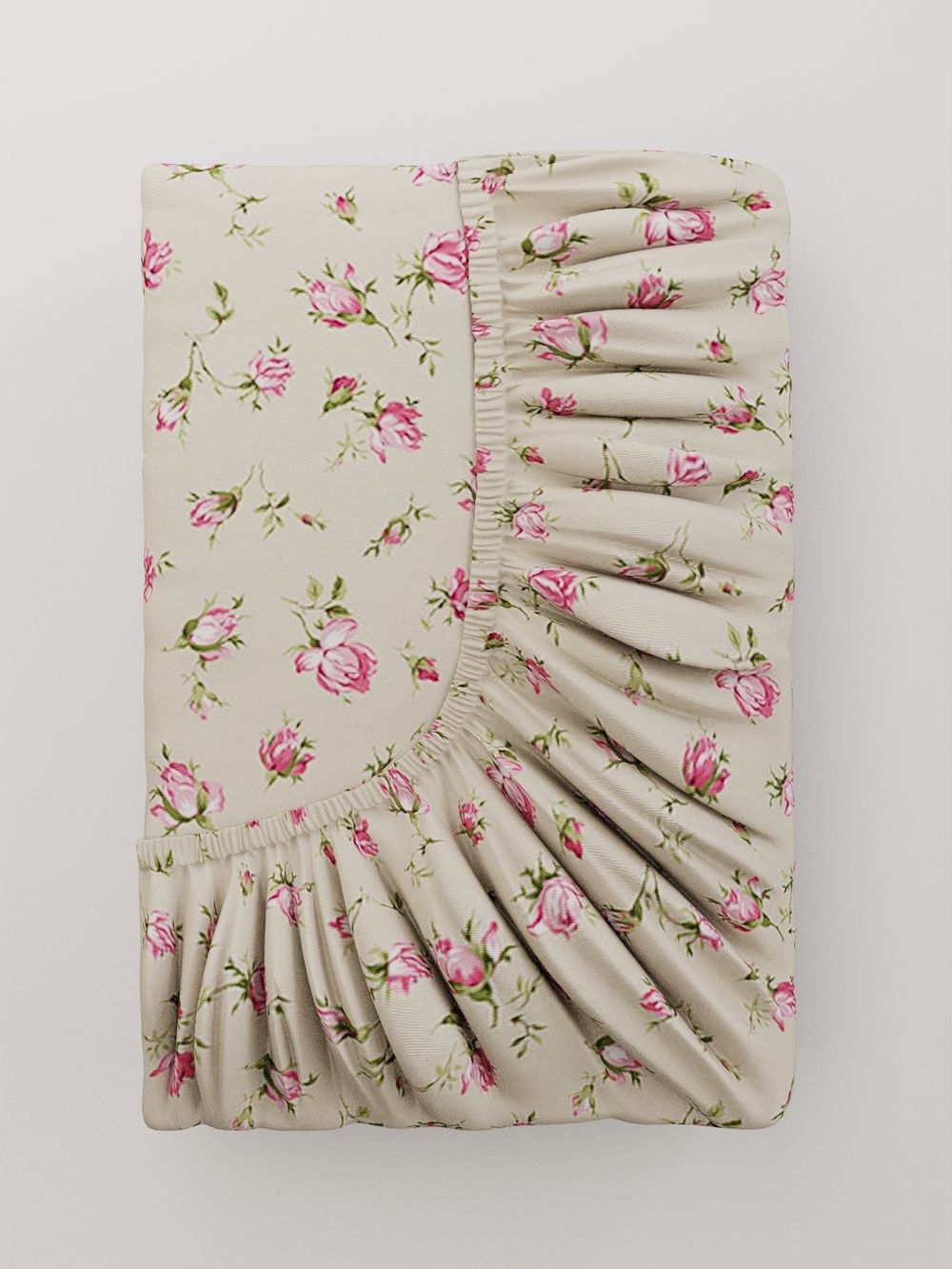 Простынь на резинке Сказка "Розовые бутоны на бежевом" 160х200 см