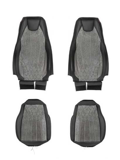 Чехлы Люкс Scania 5 серия 2 высоких сиденья (экокожа, черный, серая вставка)