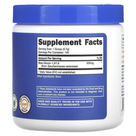 Бета-глюкан Nutricost, бета-глюкан 1,3/1,6, без вкусовых добавок, 500 мг, 100 г (3,5 унции)