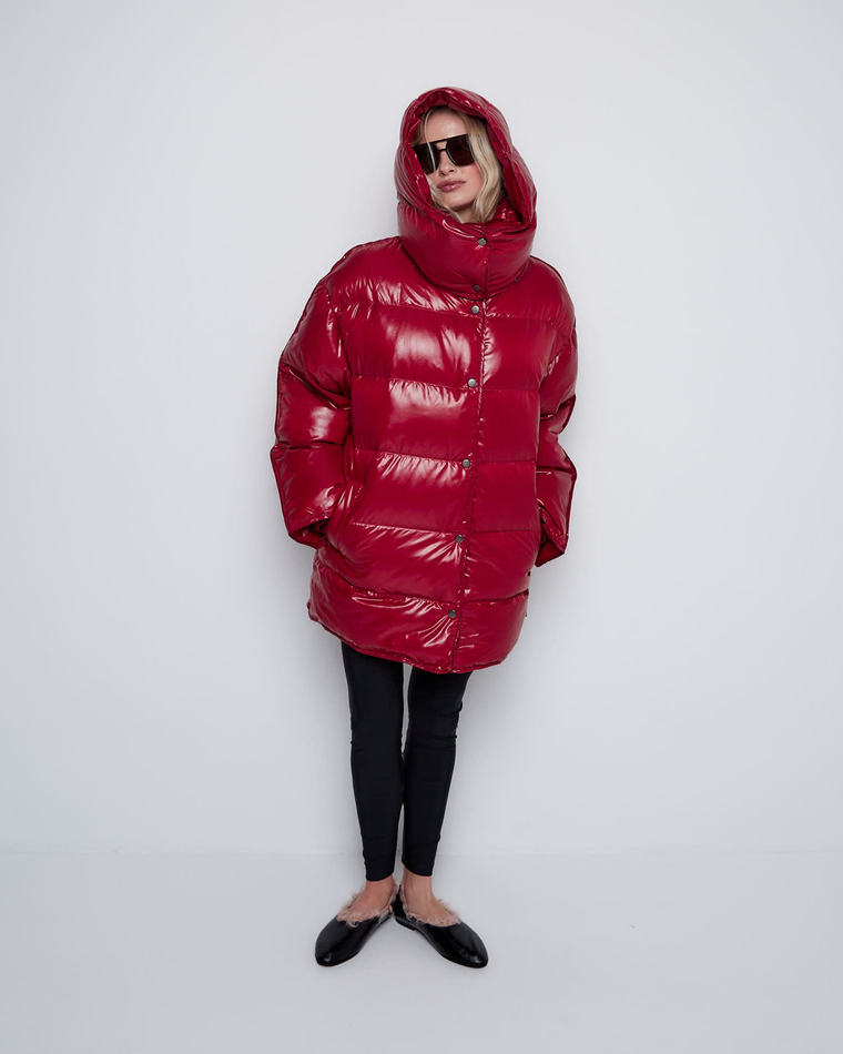 Пуховик со съемным капюшоном из нейлона Монклер вишня