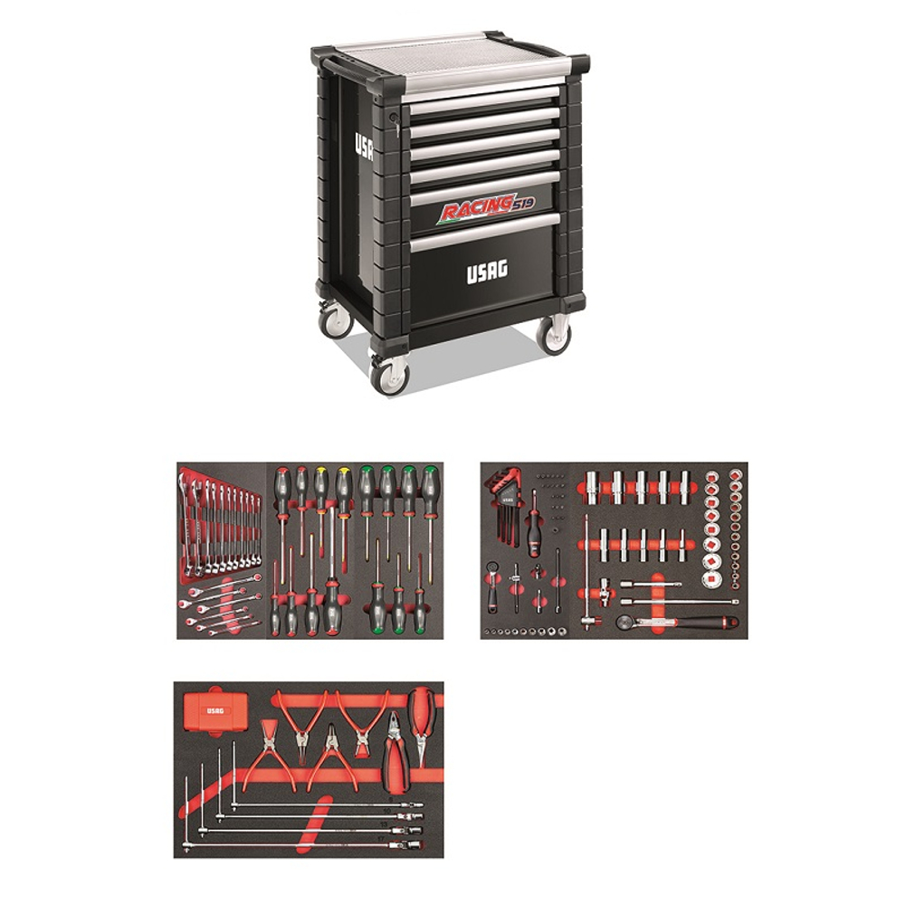 519 RS6/3NMA Тележка с набором инструмента 155 пр., 6 ящиков, черный цвет, USAG (Италия)