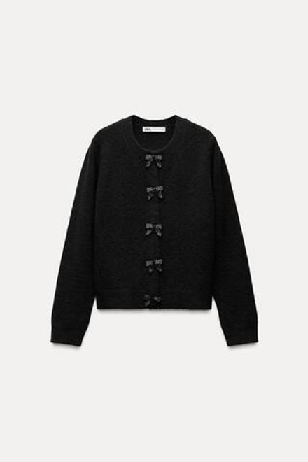 ZARA КАРДИГАН С ПУГОВИЦАМИ И БАНТАМИ, ЧЕРНЫЙ