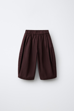ZARA БРЮКИ-ШАРОВАРЫ ИЗ ПОПЛИНА, БАКЛАЖАННЫЙ