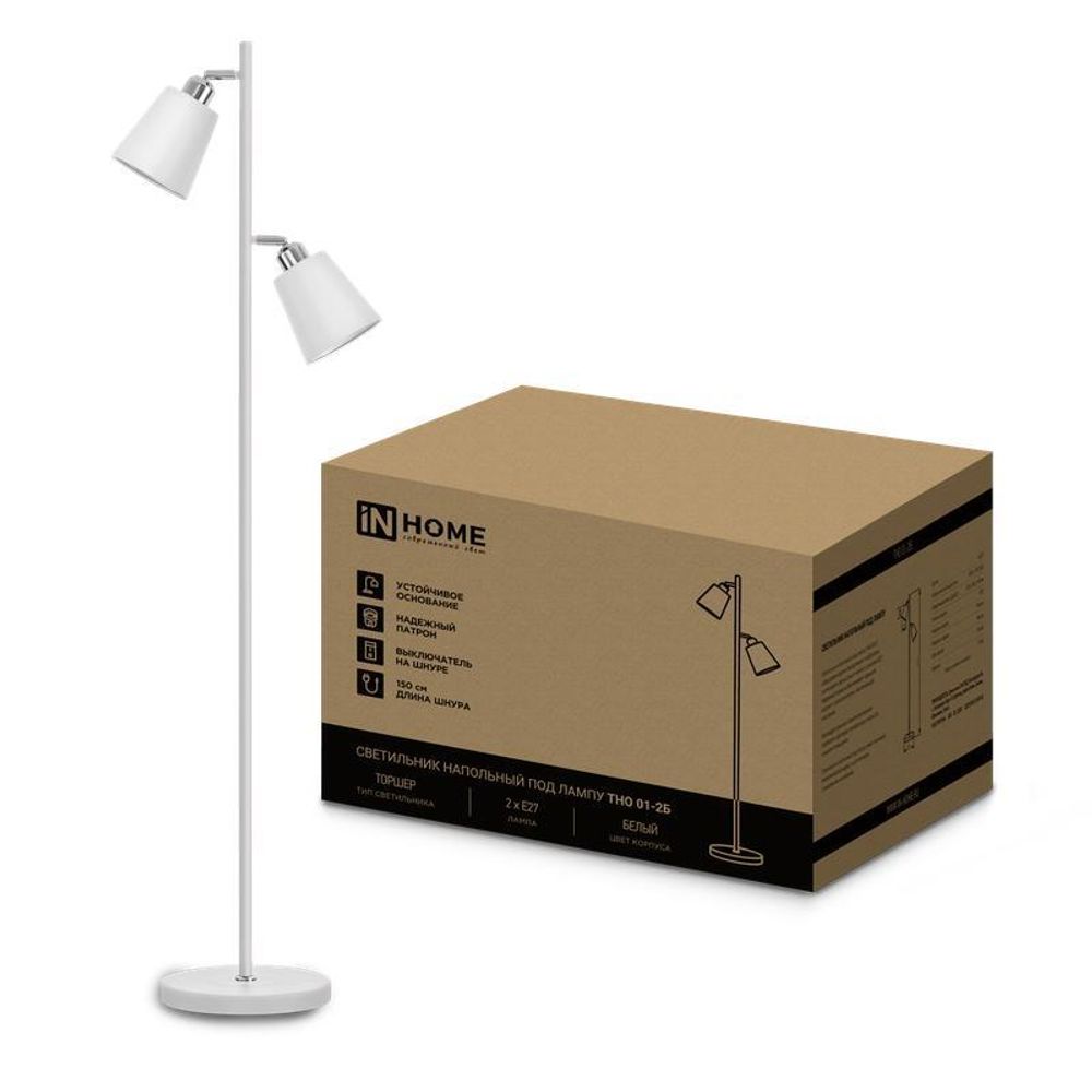 Светильник ТНО 01-2Б 2х60Вт E27 230В торшер напольн. под лампу на основании бел. IN HOME 4690612049632 Светильник ТНО 01-2Б 2х60Вт E27 230В торшер напольн. под лампу на основании бел. IN HOME 4690612049632