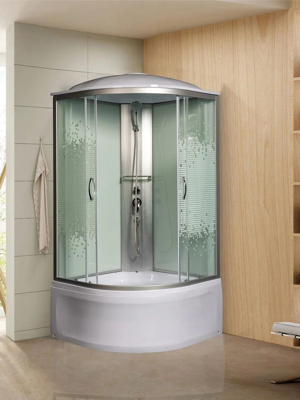 Душевая кабина МОНОМАХ  МОНОМАХ XL 100/44 С МЗ 100х100 см,  прозрачное с рисунком стекло, поддон высокий, с крышей