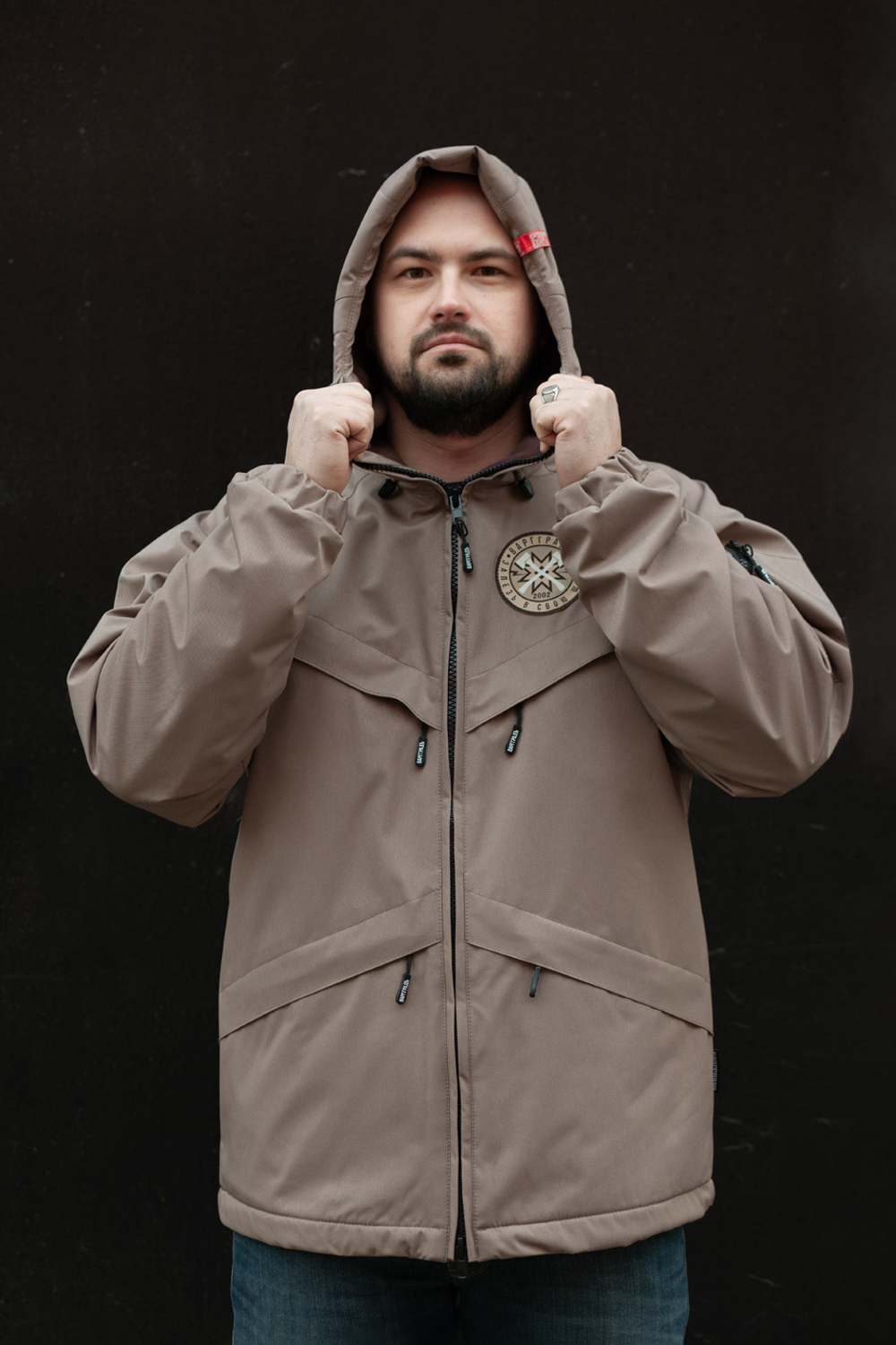 Куртка демисезонная Варгградъ на флисе мужская тёмно-бежевая