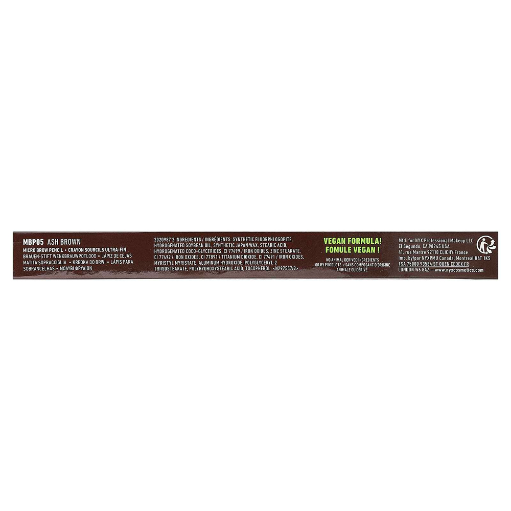 NYX Professional Makeup, Micro Brow Pencil, 05 пепельно-коричневый, 0,09 г (0,003 унции)