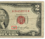 Банкнота США 2 доллара 1953 A 34658033 A. VG-F