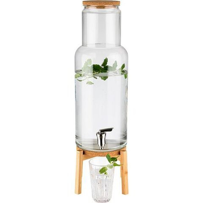 Банка-емкость с краном на подставке дерево;стекло,металл;7,5л;,H=60,5см;прозр. (Цвет: прозрачный)