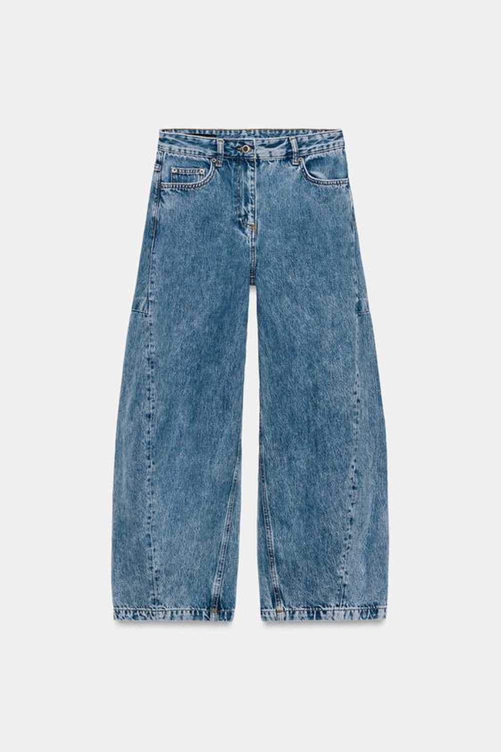 ZARA ДЖИНСЫ ZW COLLECTION ANKLE BALLOON СО СРЕДНЕЙ ПОСАДКОЙ, ВЫЦВЕТШИЙ СИНИЙ