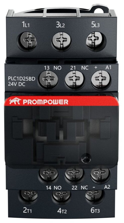 Контактор Prompower PLC1D25BD серии Pulse, ток 25А, 3 полюса, доп контакт 1НО+1НЗ, катушка 24DC