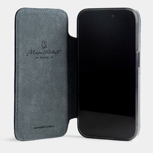 Чехол для iPhone 15 Pro из кожи страуса, синего цвета