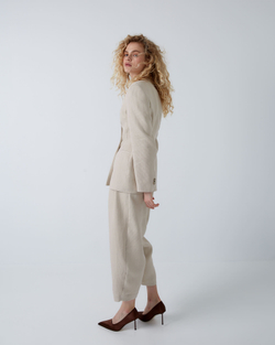 Жакет приталенного силуэта из смесового льна Брунелло Кучинелли светло-бежевый