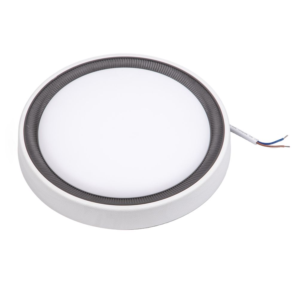 ULW-Q281 24W-6500K-F20 IP65 WHITE Светильник светодиодный влагозащищенный. Круг. Дневной свет 6500K. 225×40 мм. Корпус белый. Цвет рамок в-к: золотистый. графит. ТМ Volpe