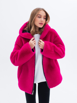Дубленка короткая зимняя, фуксия, Северина