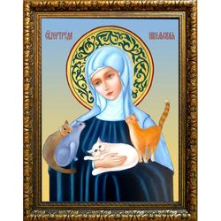 Святая Гертруда Нивельская. Икона на холсте.