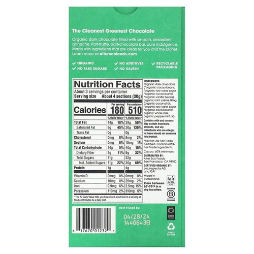 Alter Eco, органический темный шоколад, с кусочками трюфеля, мятный крем, 84 г (2,96 унции)