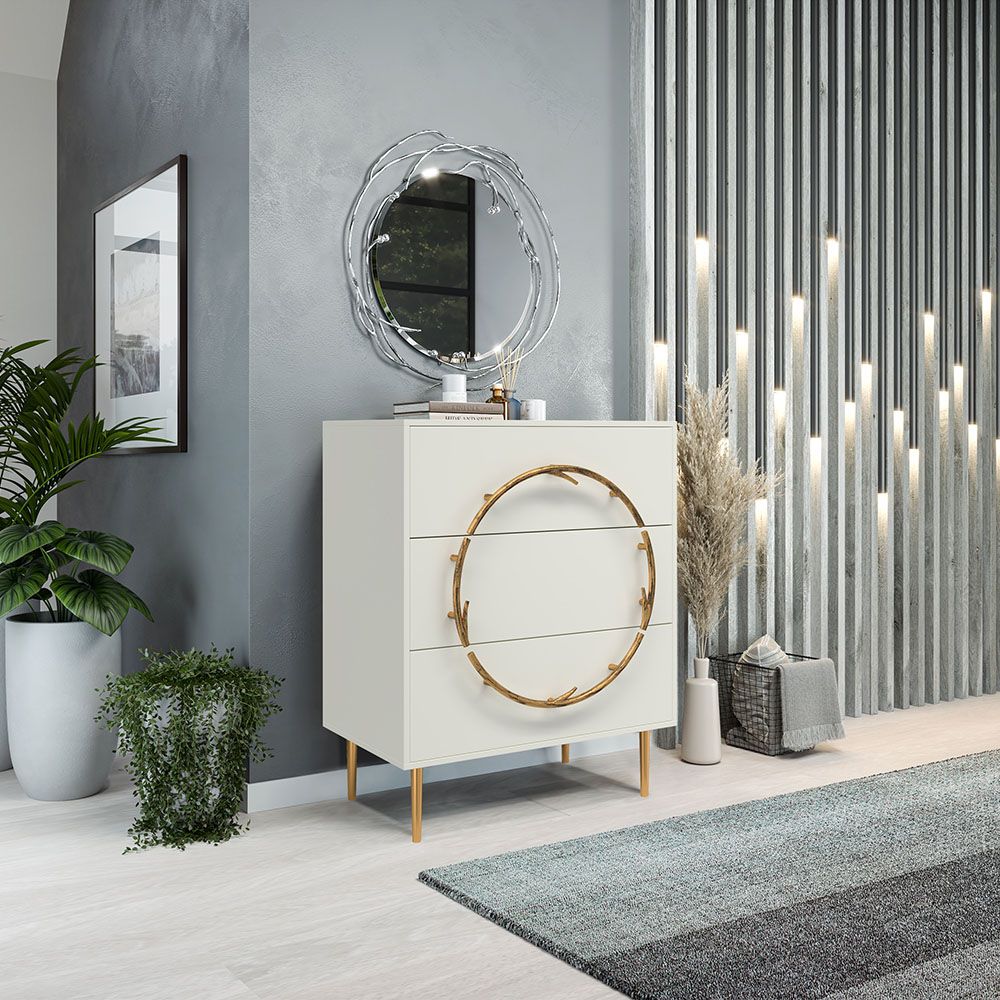 Комод Арт Колор matte Стайл Голд с 3 ящиками Белый опал матовый