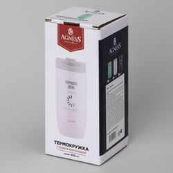 ТЕРМОКРУЖКА AGNESS "HAPPINESS" 450МЛ, КОЛБА НЕРЖ.СТАЛЬ 18/10