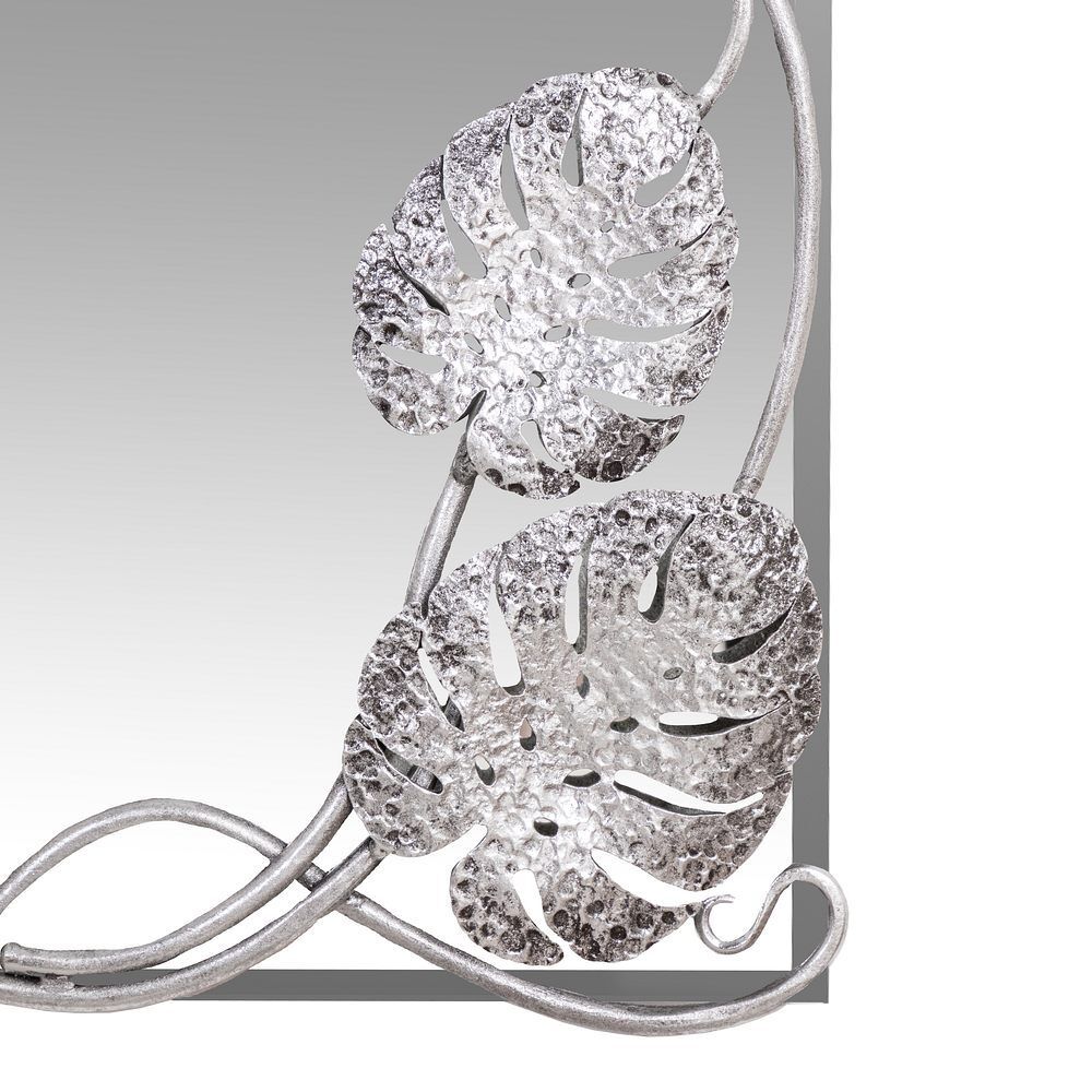 Зеркало настенное Monstera Deliciosa (Монстера) прямоугольное 80х60 Античное серебро