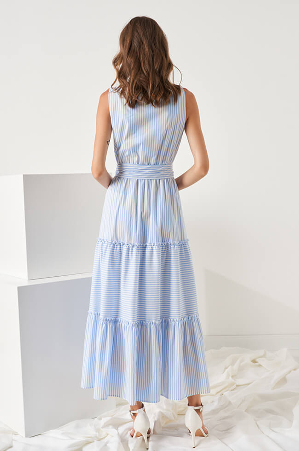 51455 Платье женское (бело-голубая полоска)