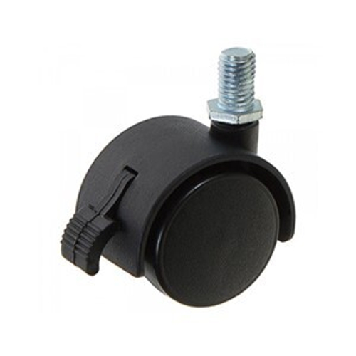 Колесо 40мм с тормозом, болт М8, черный пластик