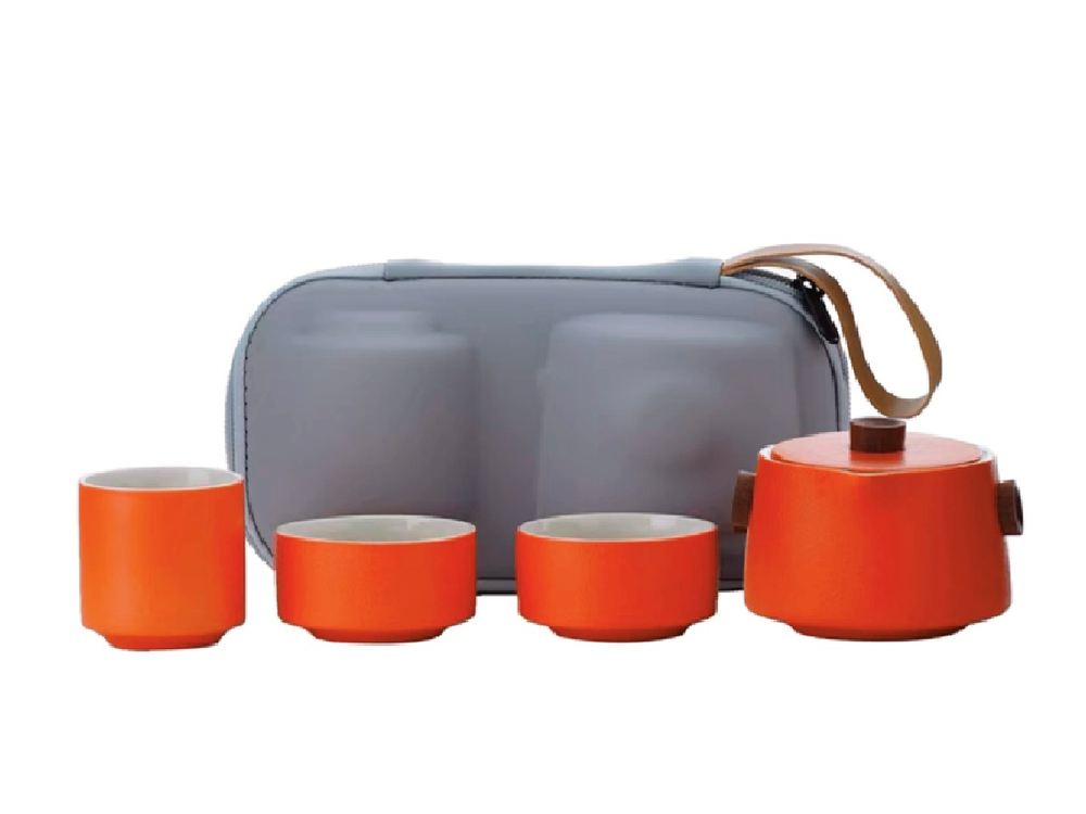 243115 Сервиз ANGRY BIRDS "Дорожный" чайник 180 мл +3 пиалы 70 мл  в чехле, оранжевый, керамика