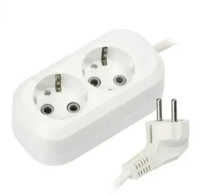 Удлинитель сетевой электрический бытовой EX&EL 2 гнезда 1м с заземлением