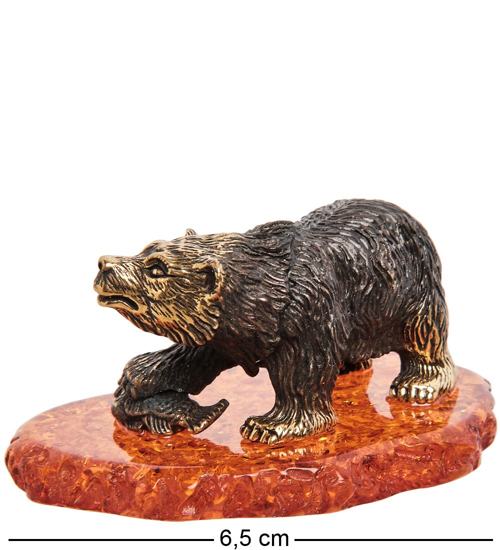 Народные промыслы AM-2050 Фигурка «Медведь на рыбалке» (латунь, янтарь)