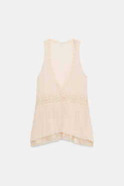 ZARA КОМБИНИРОВАННЫЙ КРУЖЕВНОЙ ТОП, БЛЕДНО-РОЗОВЫЙ