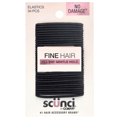 Scunci, No Damage® Eрезинки, для тонких волос, мягкая фиксация в течение всего дня, черные, 34 шт.
