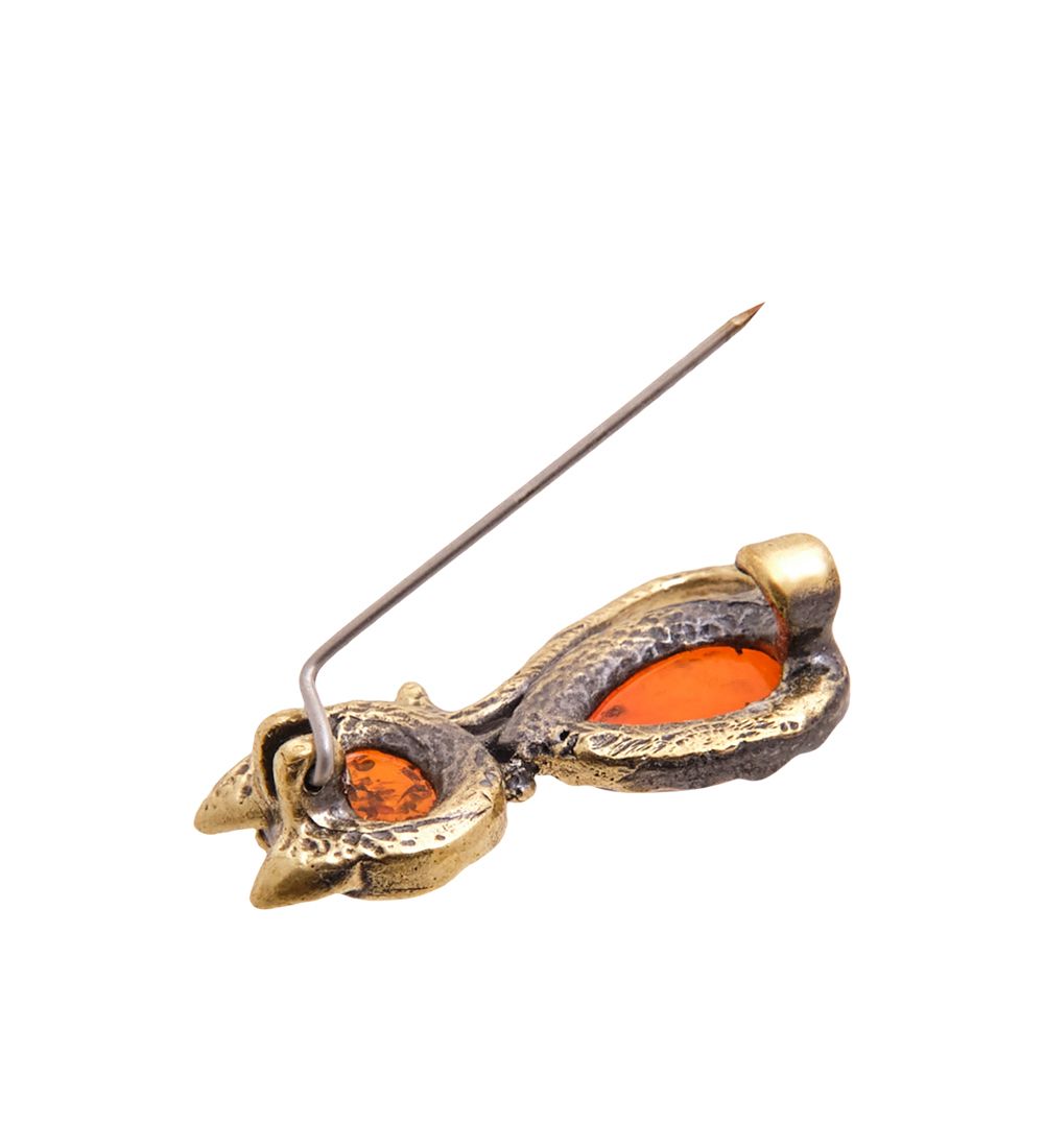 AM-3470 Брошь «Кошка Киска» (латунь, янтарь)