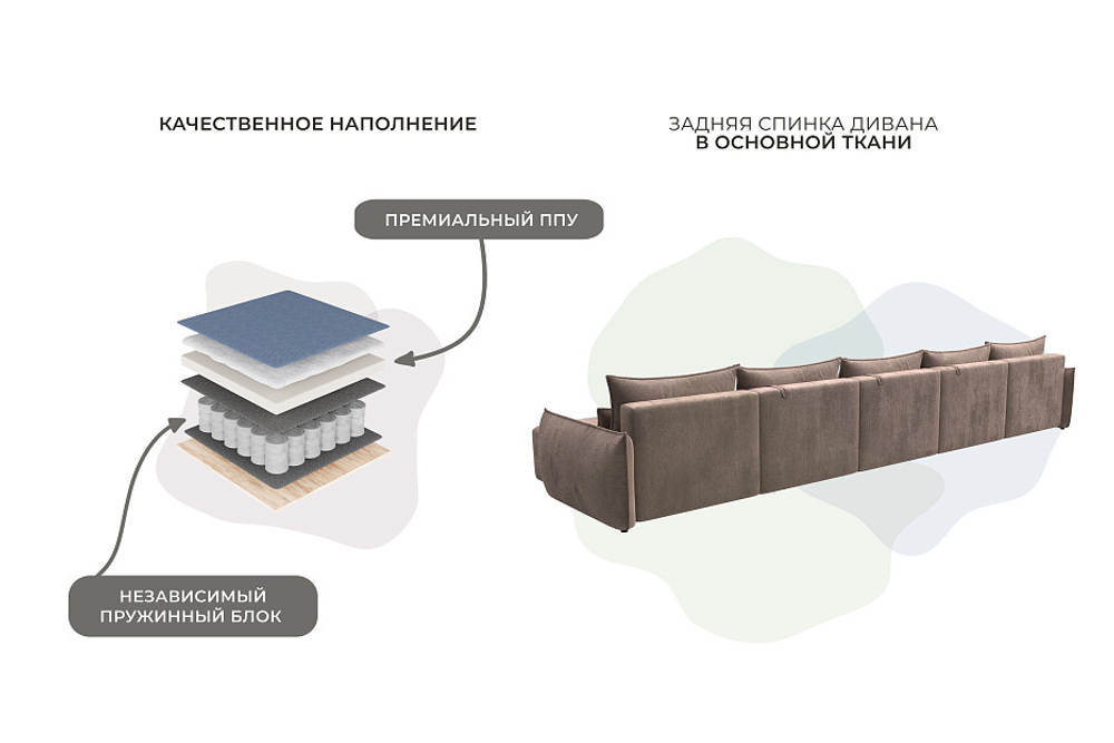 Диван П-образный Лига-051 НПБ МегаЛонг ВЕЛЮР TOWER 05 бежевый