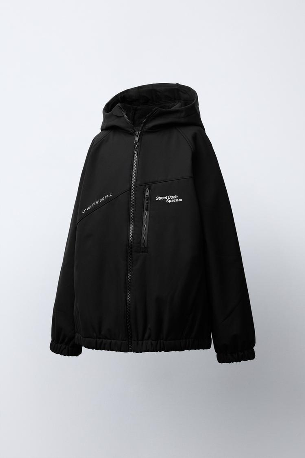 ZARA НЕПРОМОКАЕМАЯ КУРТКА С КАПЮШОНОМ, ЧЕРНЫЙ