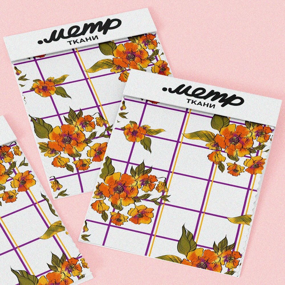 Ткань лен цветы на клетке