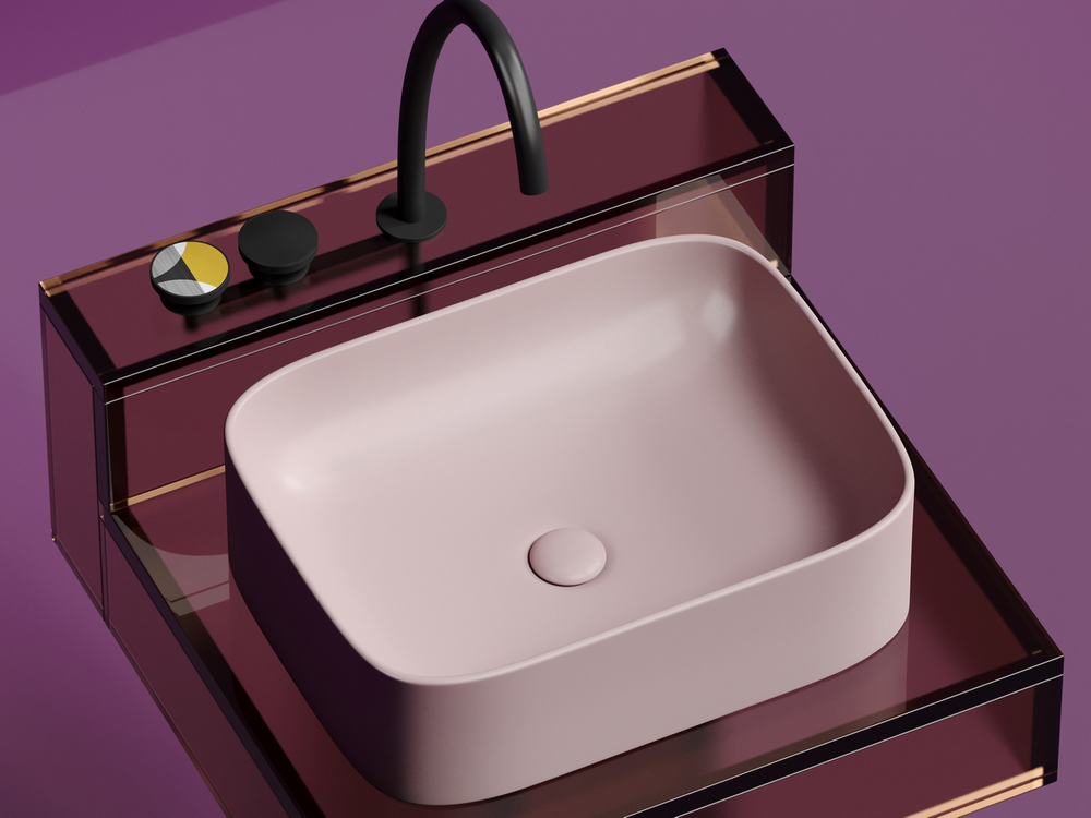 Умывальник чаша накладная прямоугольная (цвет Розовый Матовый) Element 505x380x150мм