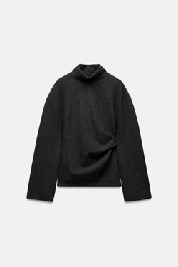 ZARA МЯГКИЙ ТОП СО СКЛАДКАМИ, СЕРЫЙ С МЕЛАНЖЕВЫМ ЭФФЕКТОМ